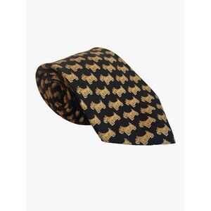 BROOKS BROTHERS  Scottie Necktie Black Brown Tan Scottish Terrier Print Silk Tie